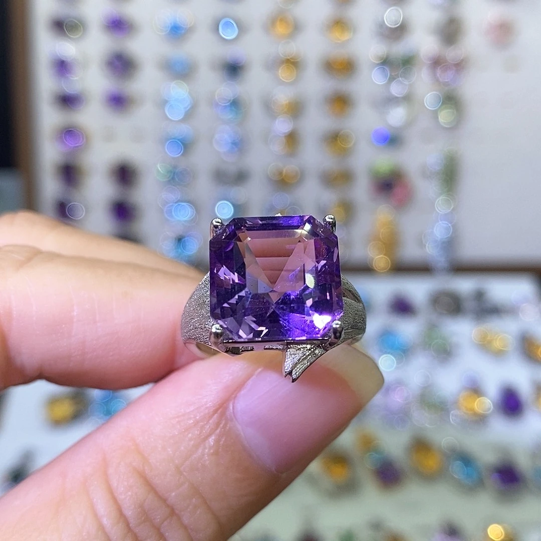 紫晶戒指银S925镶嵌一物一证