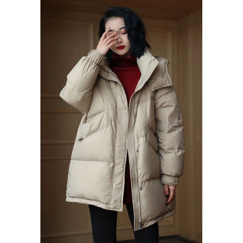波司断码白鸭绒工厂直销冬装新品中长款连帽纯色百搭时尚休闲羽绒