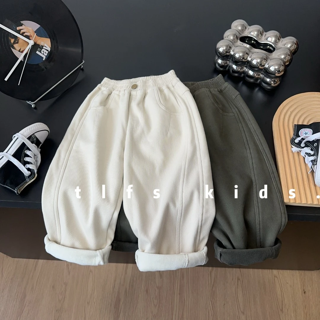 童例「25535二色加绒休闲裤」冬儿童宽松长裤男女童裤子百搭潮