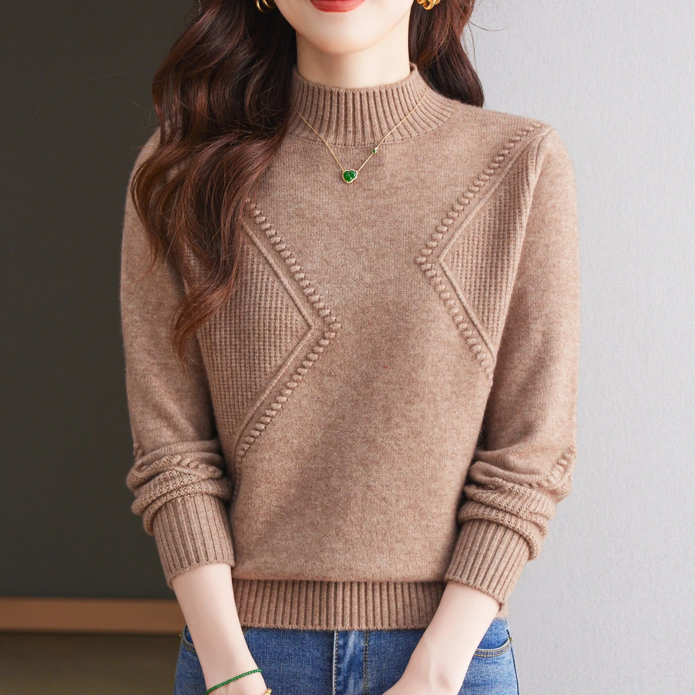 冬季加厚半高领新款女士宽松显瘦短款套头针织打底衫毛衣