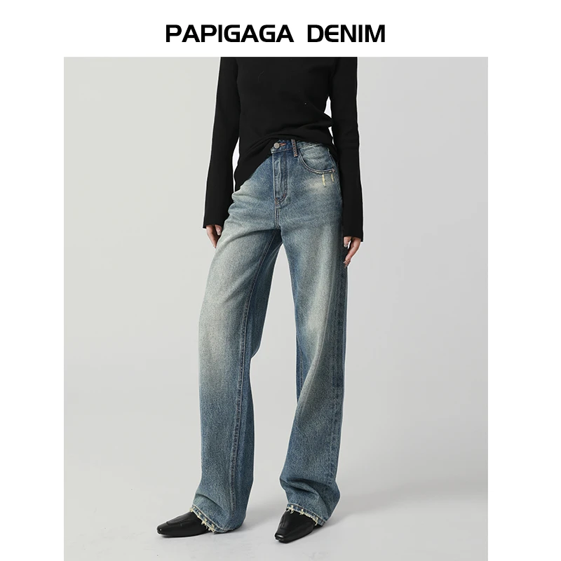 【小个子版】高腰窄版阔腿牛仔裤女宽松显瘦垂感直筒高级感拖地裤