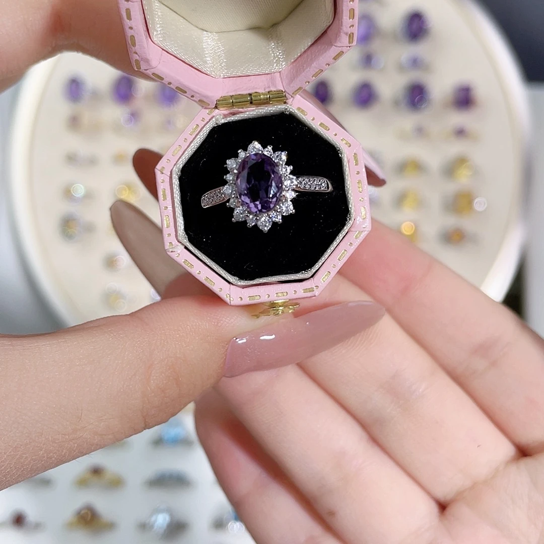 银S925镶嵌戒指紫晶豪镶戴妃经典款