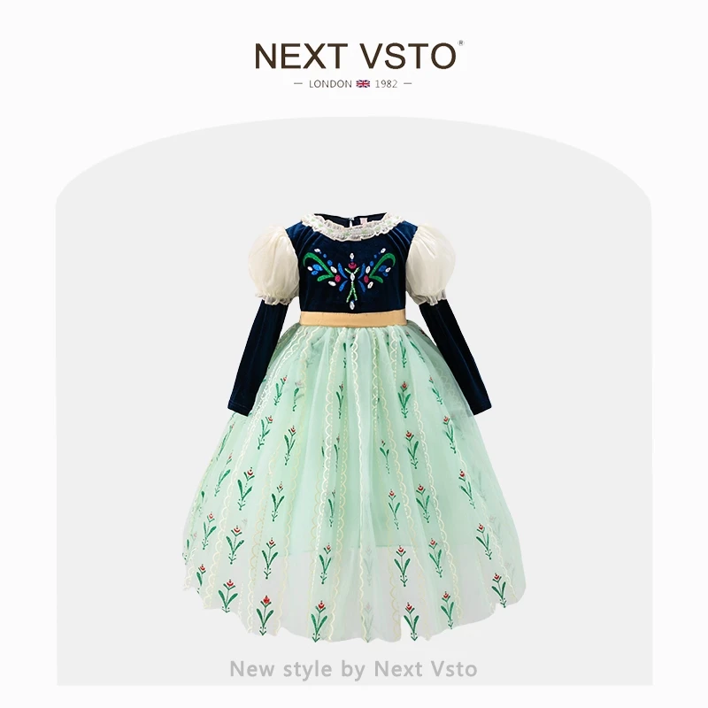 英国NEXT VSTO女童安娜公主裙春秋洋气儿童丝绒礼服蓬蓬纱连衣裙