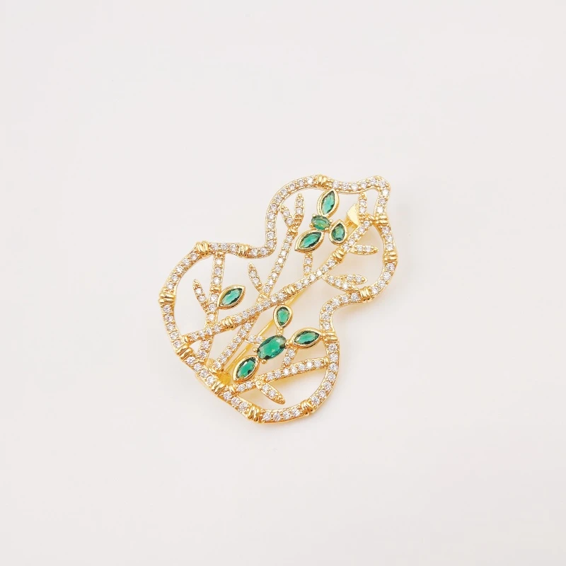 铜合金合成锆石胸针 【1848】镂空富贵竹葫芦胸针
