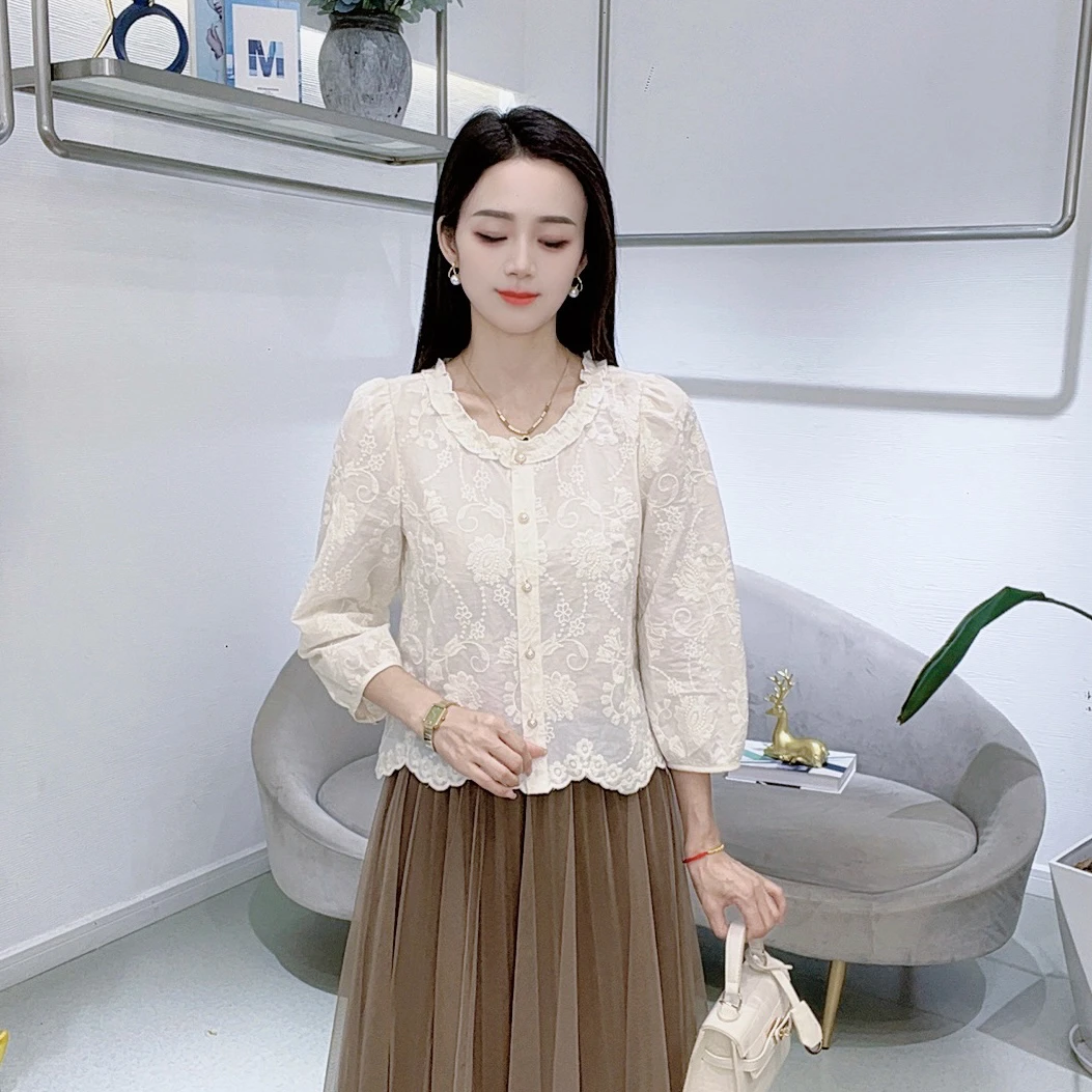 A8730法式七分袖衬衫女早秋新款淑女小衫宽松甜美百搭上衣