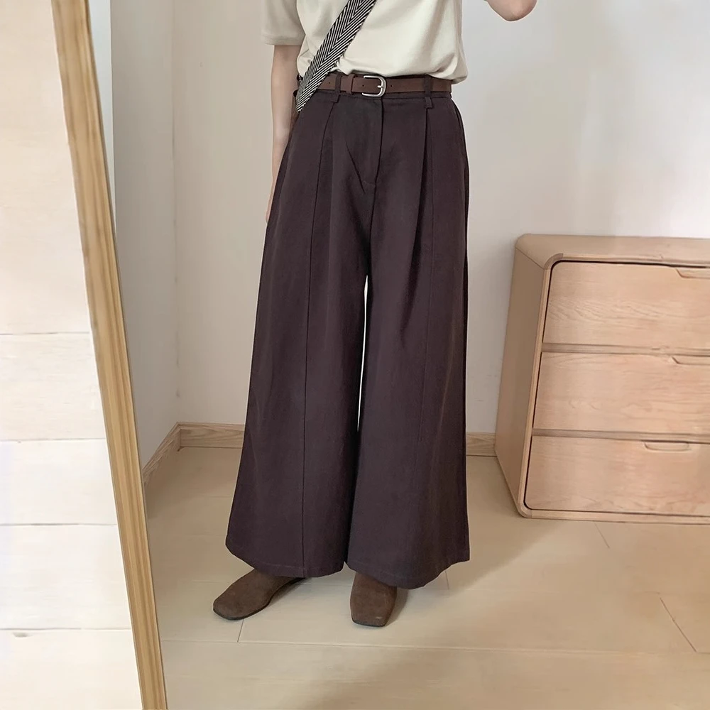韩版竖条设计感气质简约直筒休闲裤女2025秋季新款百搭显瘦阔腿裤