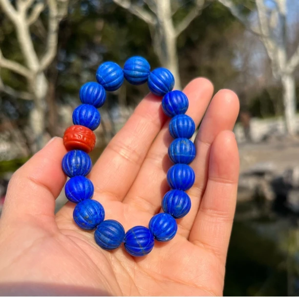 一图一物 天然老矿青金石克莱因蓝色南瓜珠手串 尺寸卡11➕