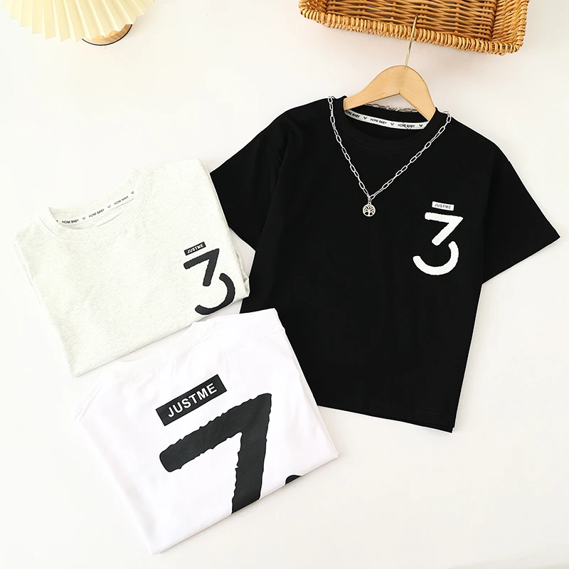 儿童夏季黑色运动中大童短袖t恤男童潮流2025年新款夏印花上衣