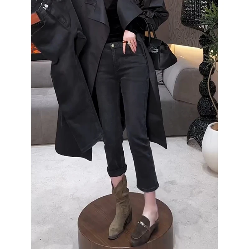 大码女装2025年秋季新款牛仔裤女款小个子百搭遮肉显瘦直筒烟管裤