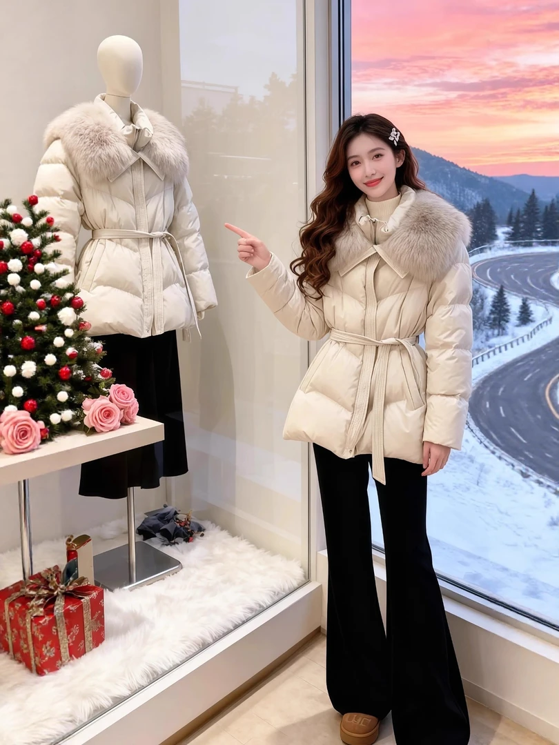 巨好看的大毛领收腰中长款加厚保暖棉服女韩系独特超好看冬装外套