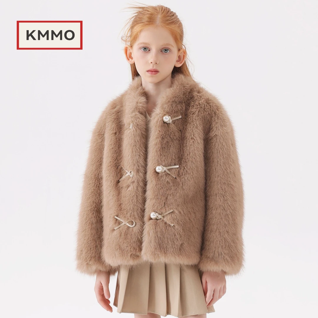 KMMO女童仿皮草外套短款2025冬季仿狐狸毛童装小个子加厚洋气上衣