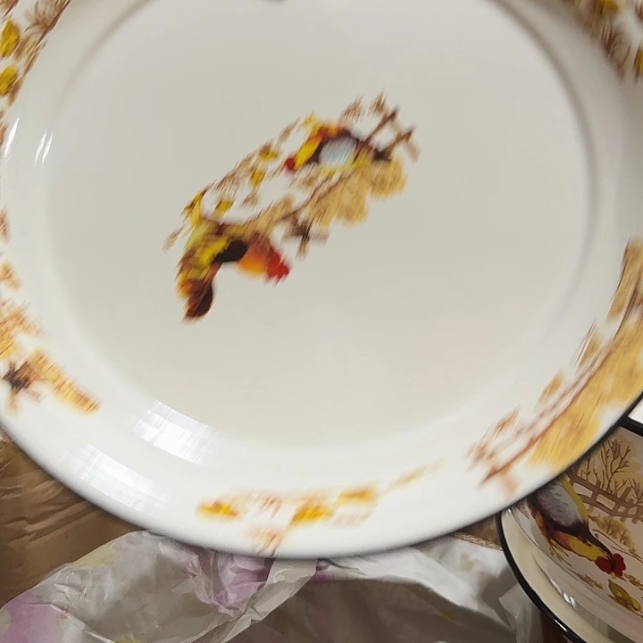 30公分珐琅大茶盘，大公鸡