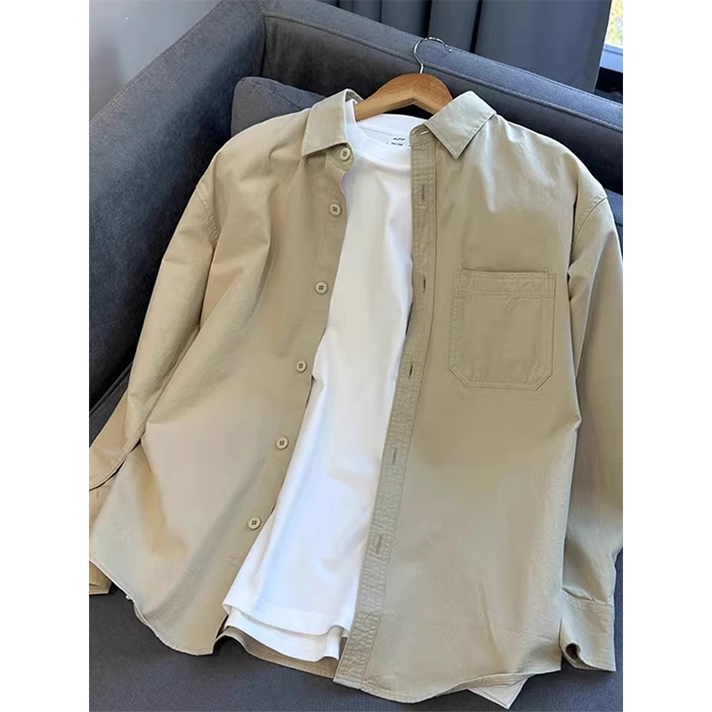 卡其色衬衫男士长袖日系休闲cityboy衬衣外套男秋季新款百搭上衣