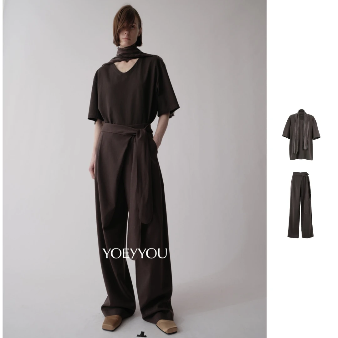 YOEYYOU  25秋季新品围巾领上衣0411/结饰长裤0769时尚宽松女