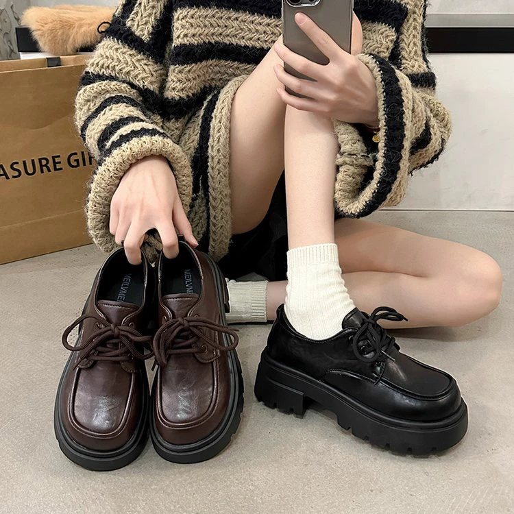 【银泰现货 】编码001-199英伦小个子厚底皮鞋2025乐福鞋