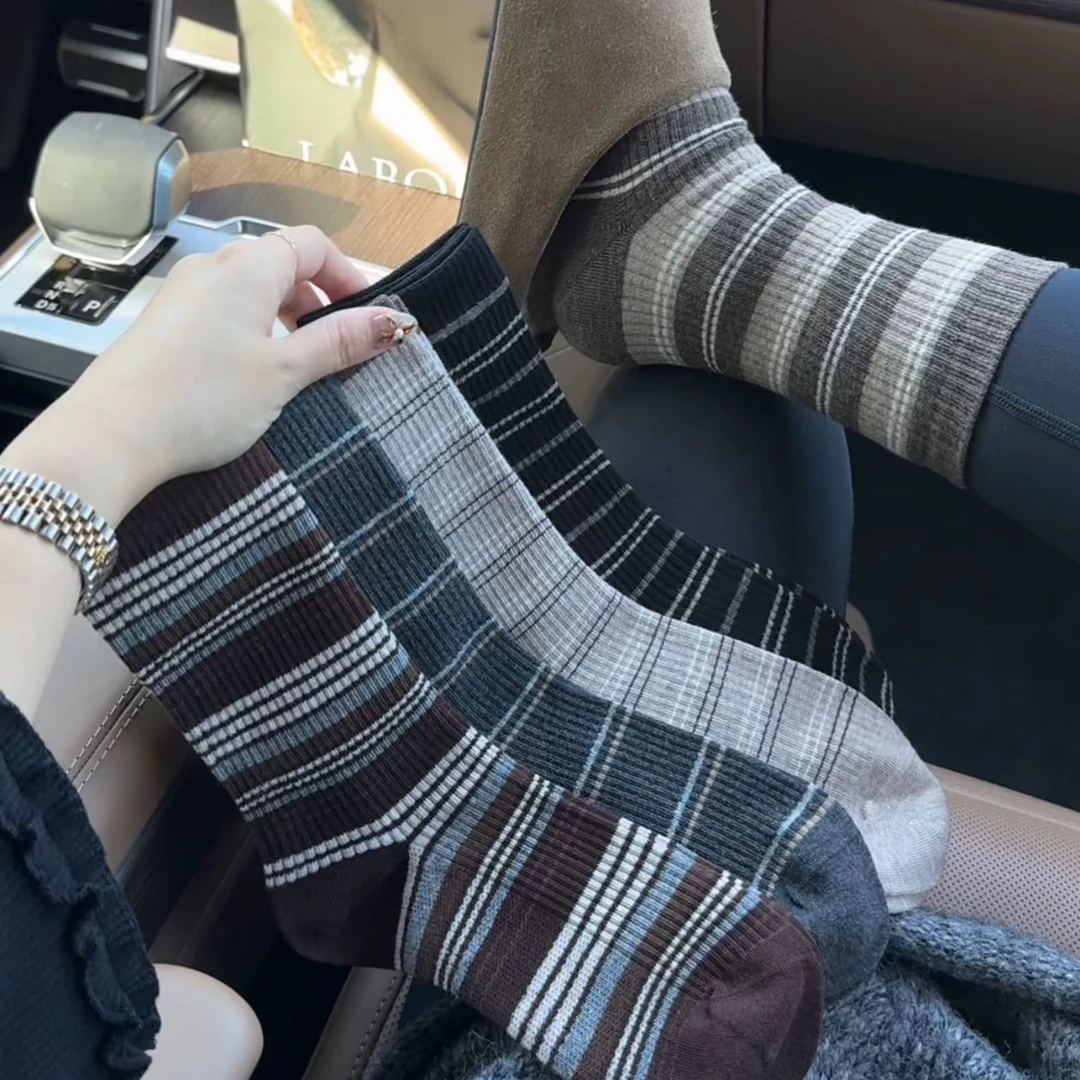 miu风细条复古女袜秋冬网红爆款无骨缝合吸汗透气亲肤柔软堆堆袜