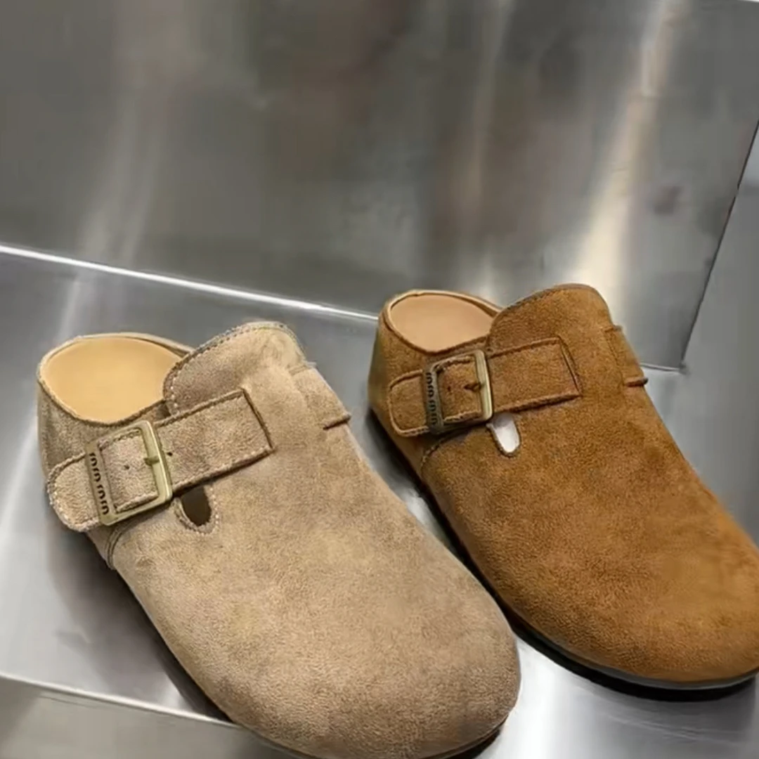 休闲鞋极简风平跟包头半拖软底夏季包头拖低跟水染