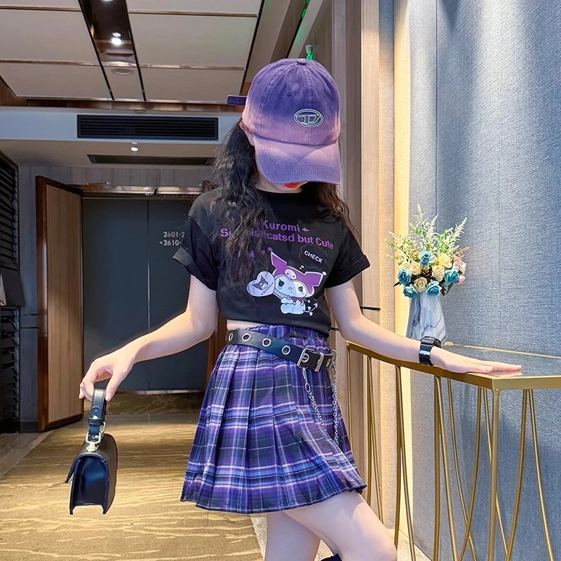 库洛米裙子女童夏季套装2025新款12岁夏女大童夏装学院风jk百褶裙