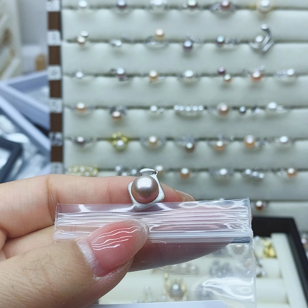 淡水珍珠戒指银S925镶嵌蘑****内393