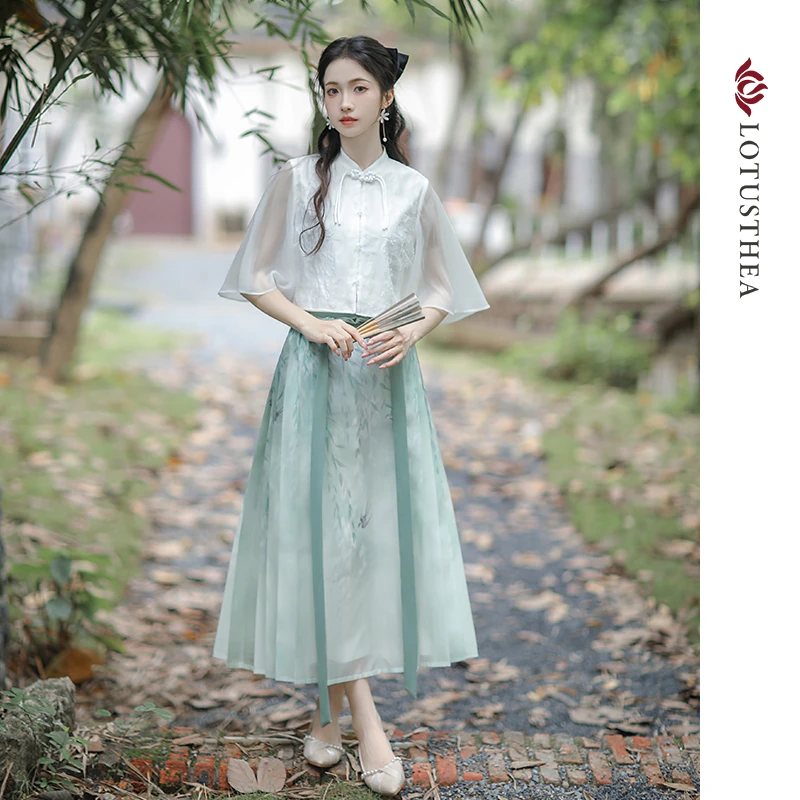 汉尚华莲烟柳青青原创汉服日常改良新中式马面裙汉元素通勤夏季