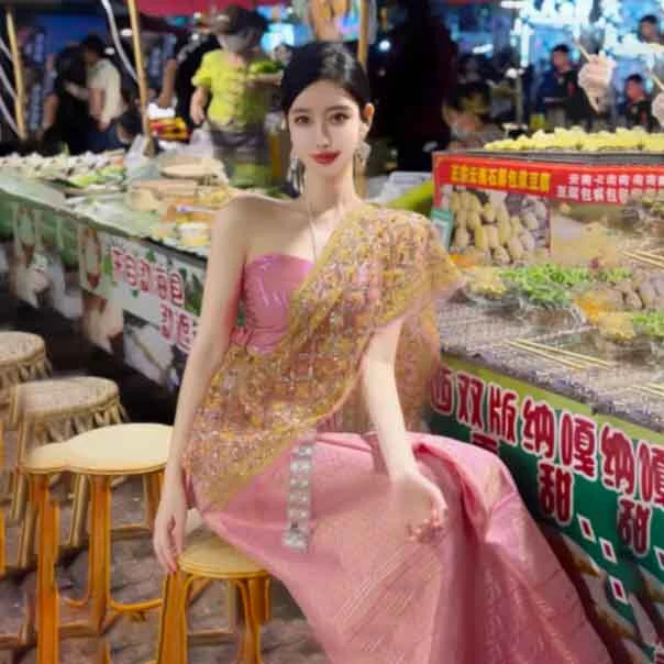 泰国云南新款2023傣族舞蹈服女民族风套装旅游拍照写真摄影服饰新