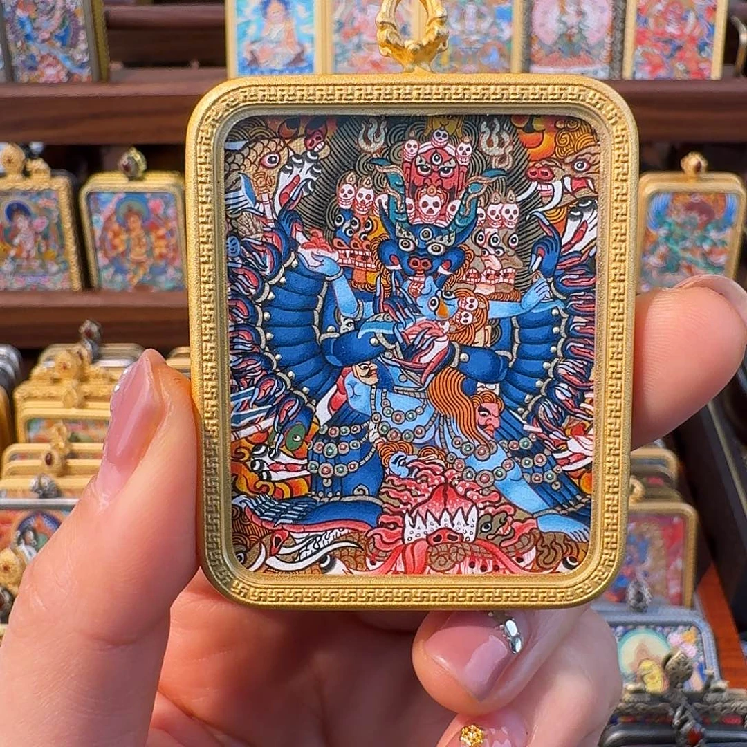 吊坠热贡纯手绘唐卡大威德