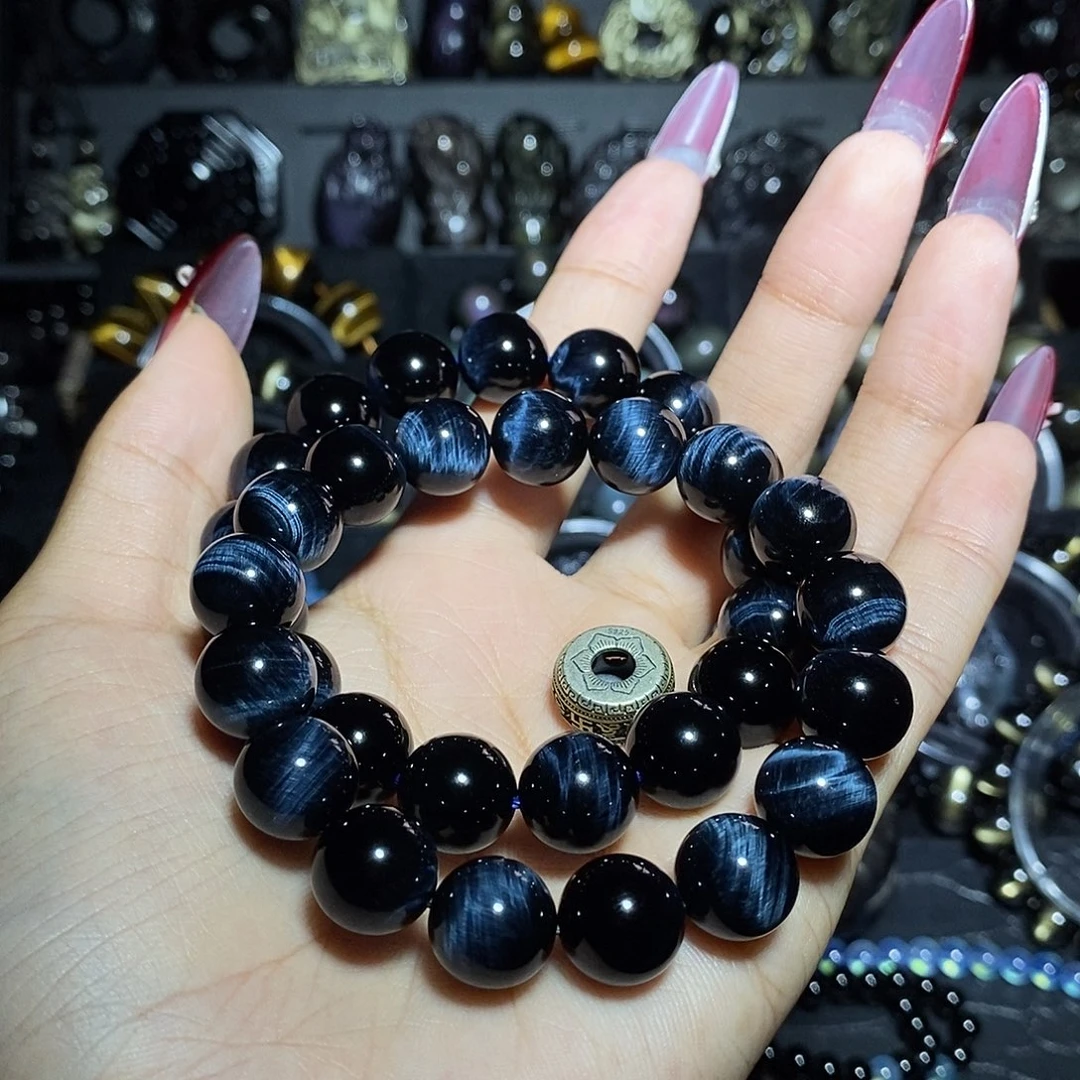 俊***黑曜岩未镶嵌手链