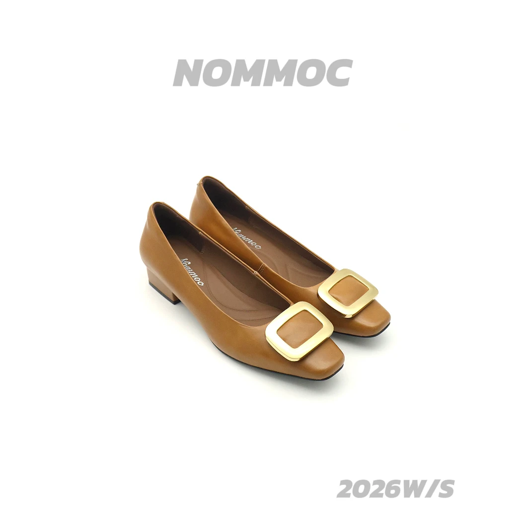 方头真皮浅口金属方扣低跟单鞋 JY-1839