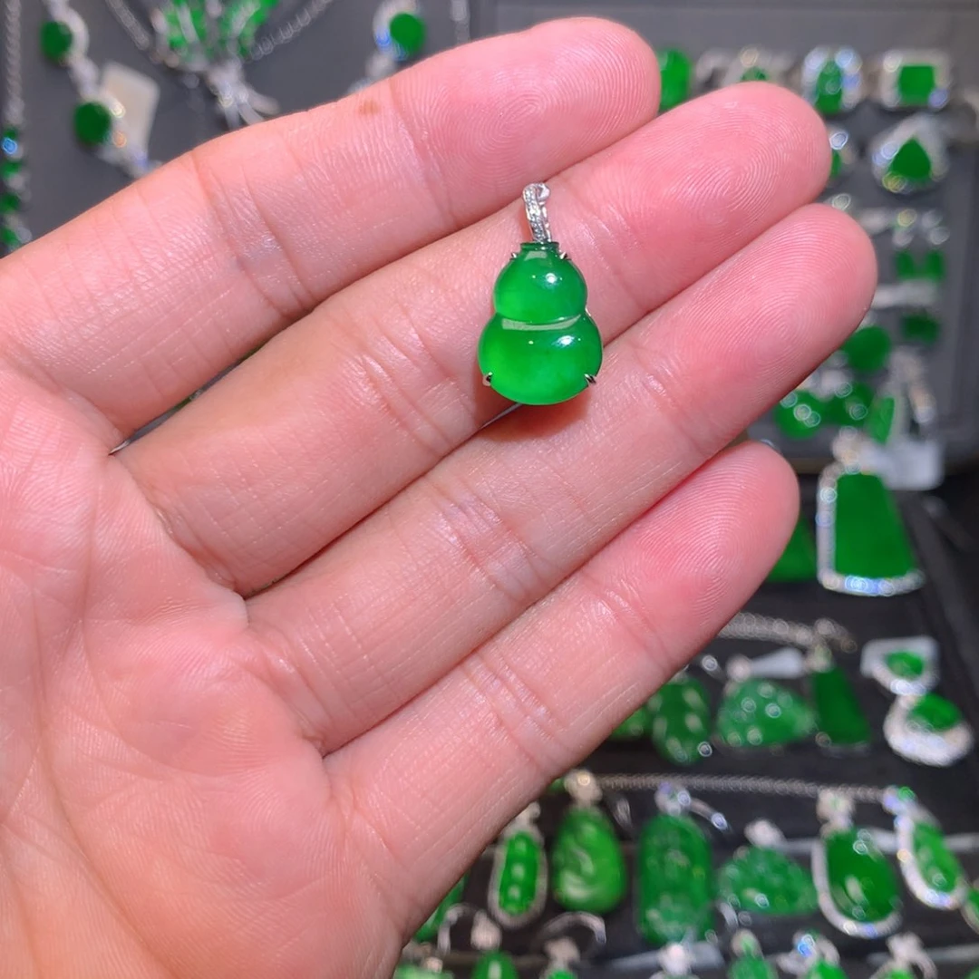 翡翠18K金镶嵌吊坠(不含链)天然翡翠