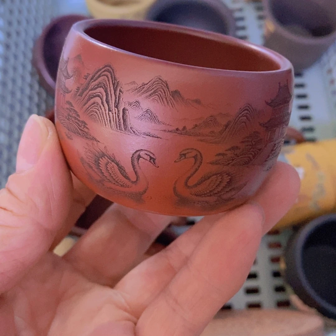 茶杯绿泥紫砂紫砂