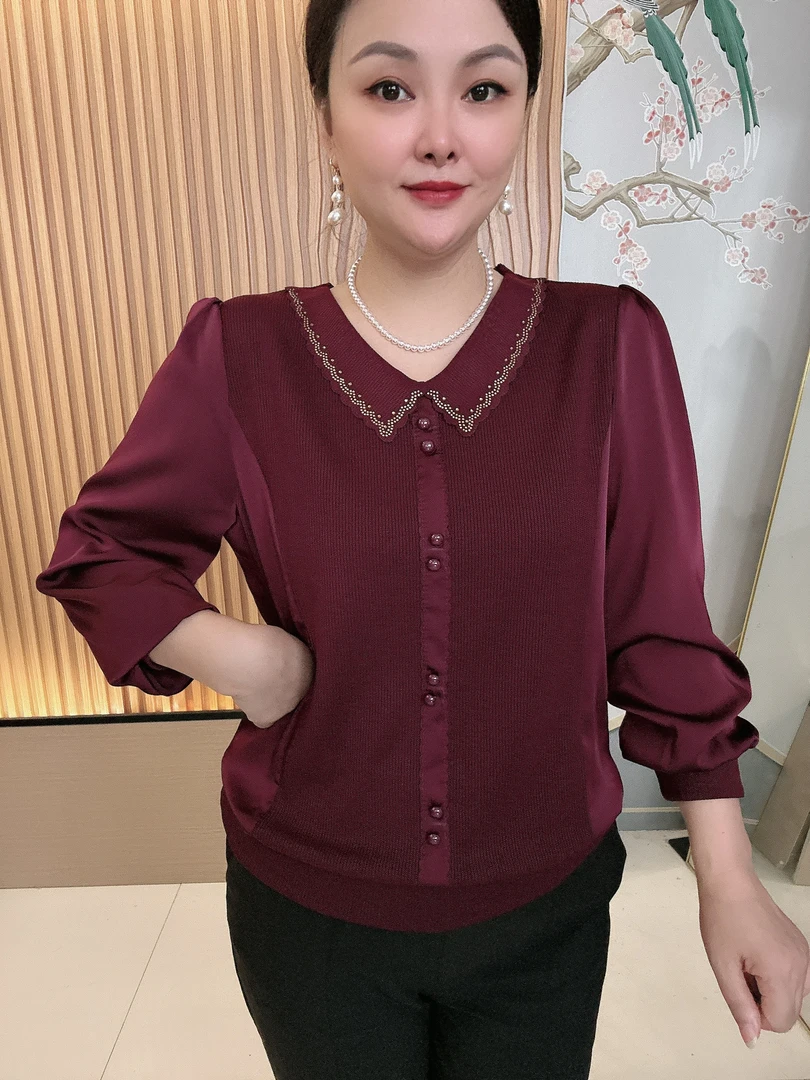 秋季新款中老年洋气妈妈翻领气质遮肉显瘦气质时尚长袖小衫I上衣