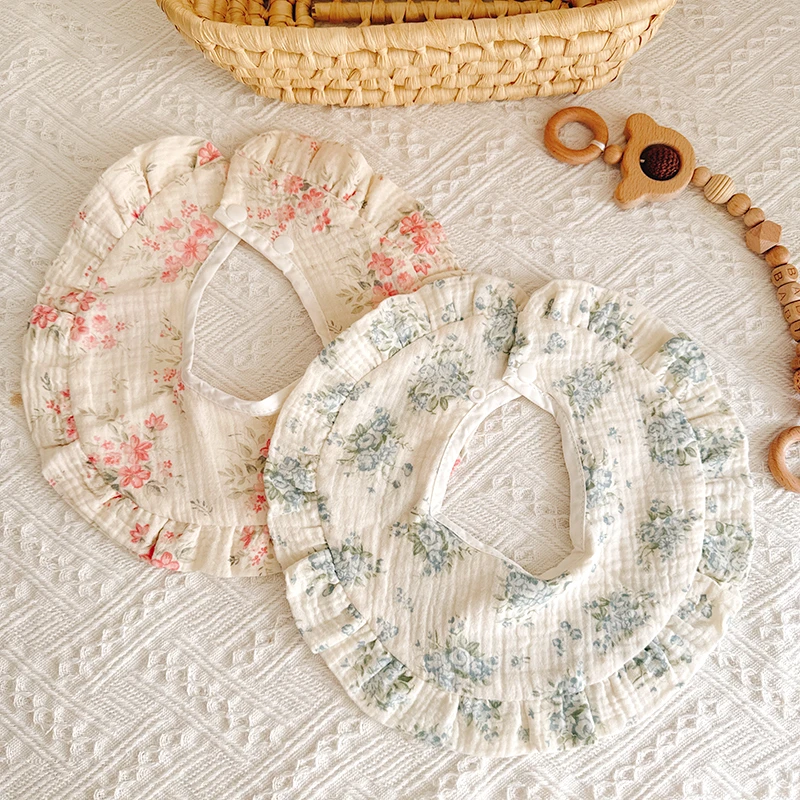 新生儿ins纱布口水巾宝宝纯棉韩版花边围嘴春秋季婴儿防吐奶围兜