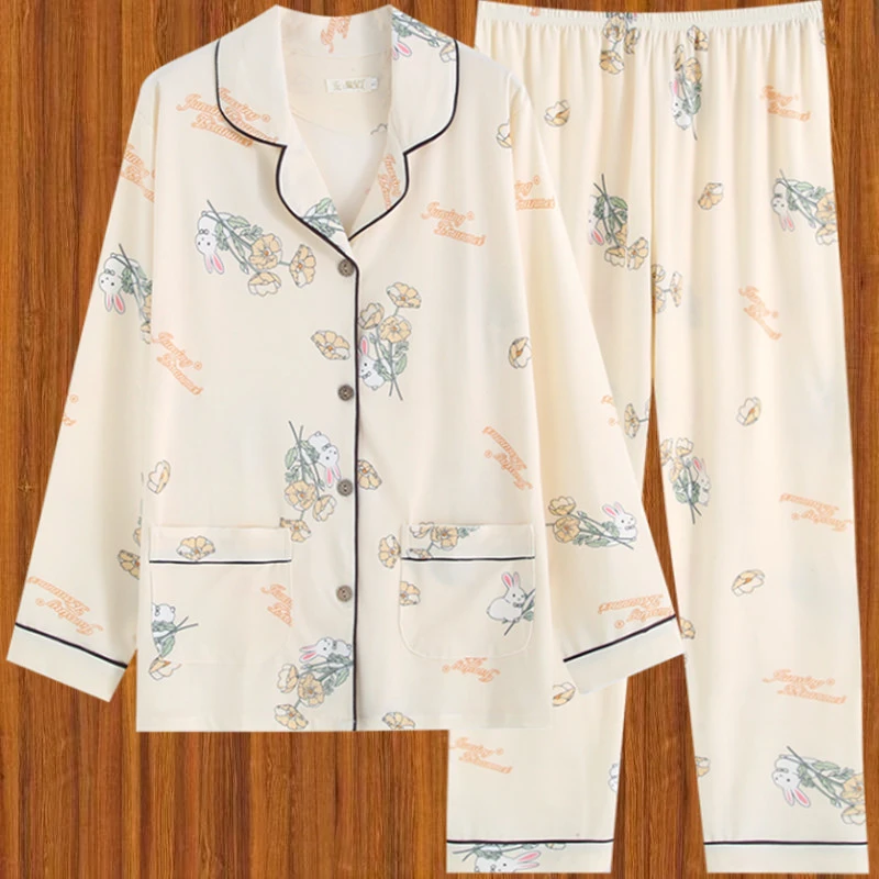 春秋季长袖睡衣女款宽松舒适家居服套装可外穿加大码卡通夏季薄款