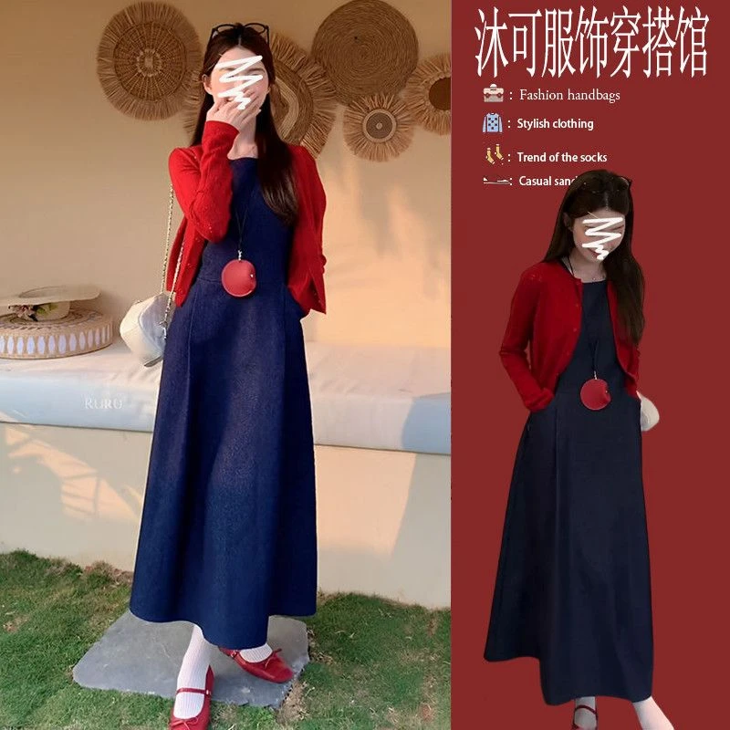 韩系穿搭一整套2025新款时尚休闲针织开衫外套显瘦牛仔裙两件套装