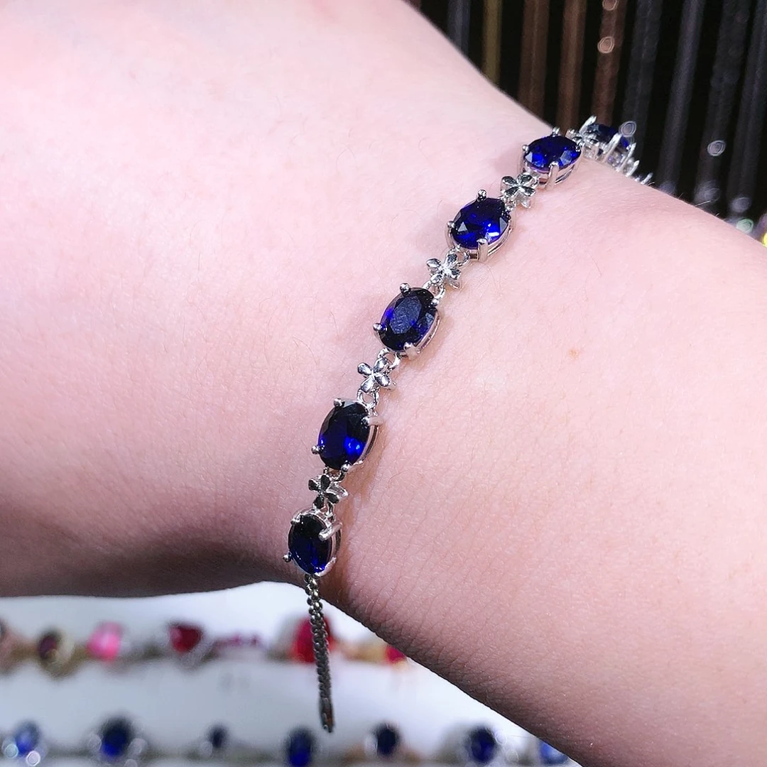 蓝宝石手链银S925镶嵌