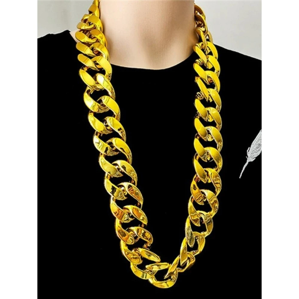 钛钢项链 夸张超大金链子男士网红道具假金土豪项链仿真时尚