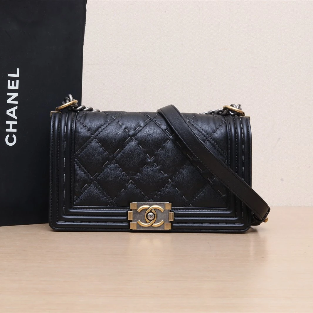 95新 Chanel/香奈儿 【双双】Leboy 中号 25cm 黑色 皮革C 21开