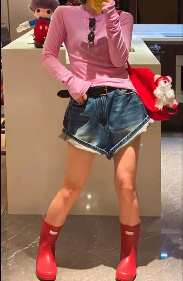 阔腿牛仔短裤女2025夏季新款韩系设计感晕染花色高腰销售热裤