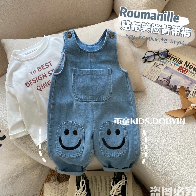 【麦麦妈】C177春秋小童贴布笑脸连体裤背带裤春季新品男女宝宝休闲