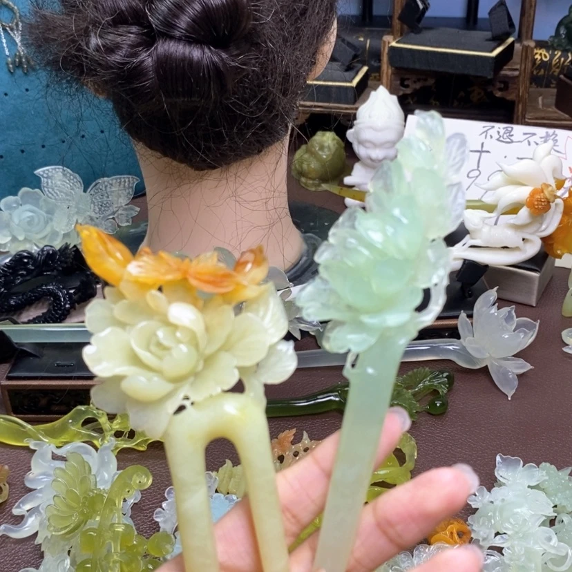 【闪购商品】未镶嵌蛇纹石玉发饰薄*瑜