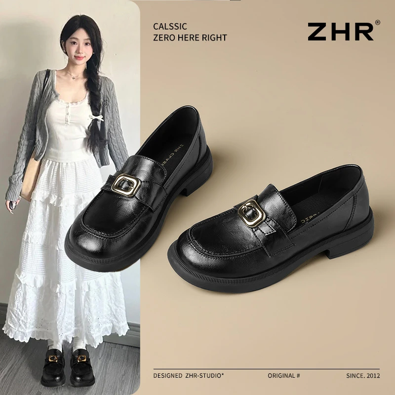 复古轻便时尚乐福鞋职场百搭平底小皮鞋英伦风金属扣女鞋