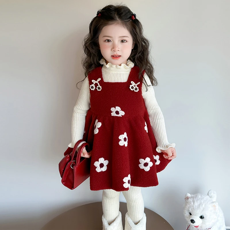 女童连衣裙套装秋冬2025新款洋气儿童毛衣女宝宝呢子公主裙两件套