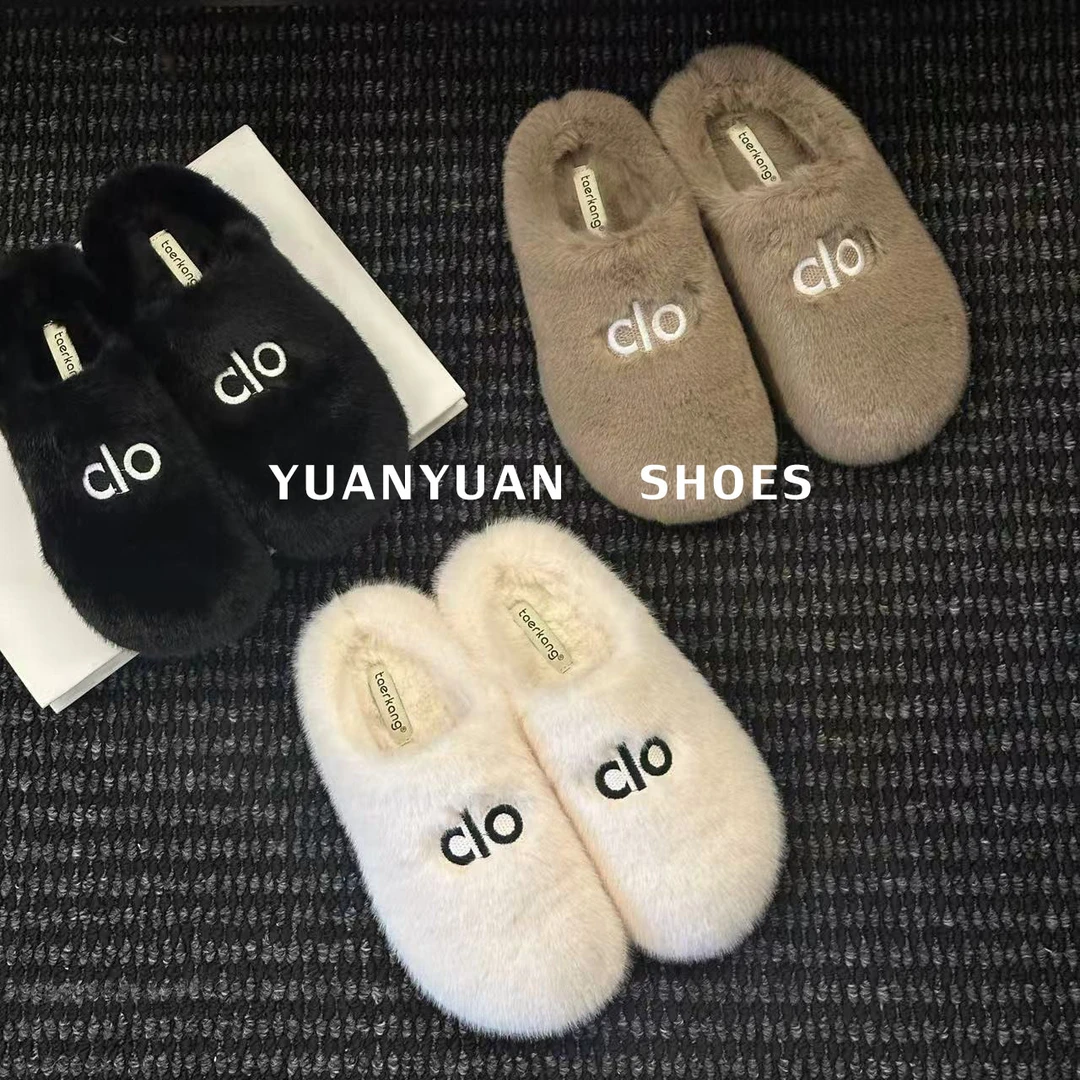 搭扣包头款松糕底包头拖棉拖鞋秋冬季外穿毛拖毛毛拖鞋