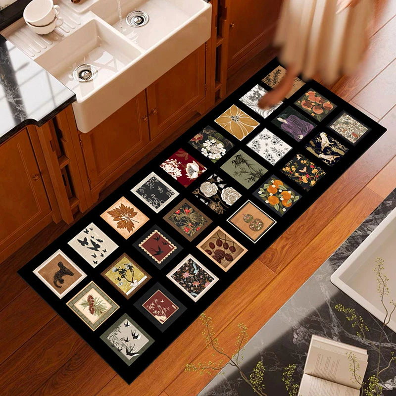 124-【60*180±2cm】美式复古厨房地垫吸水防滑防油耐脏加厚长条地毯