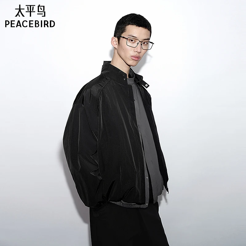 【商场同款】太平鸟男装新款夹克黑色宽松韩版立领百搭B2BCF3D09