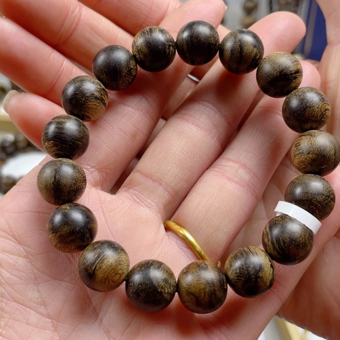 沉香手串张*深越南芽庄老白棋玉化老料满瘤疤虎斑纹1.2