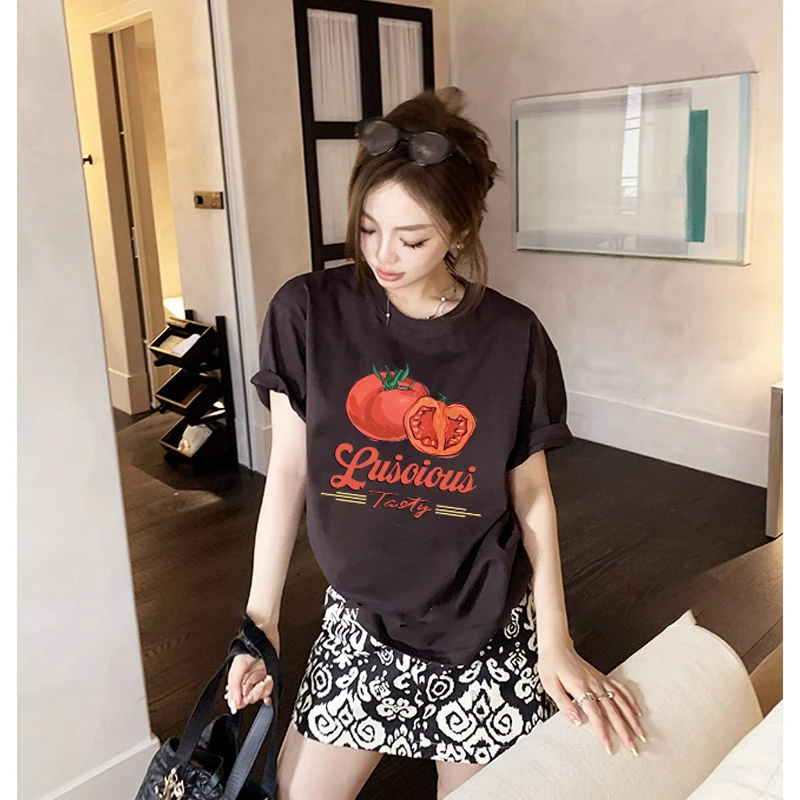 2025夏季新款时尚百搭短袖T恤趣味番茄小众炸街高级感女装