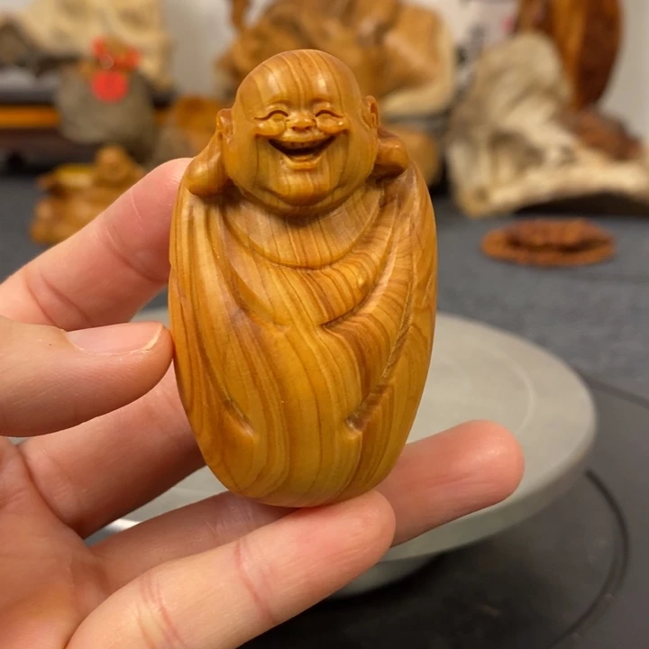 柏木（崖柏）崖柏弥勒佛手把件小摆件