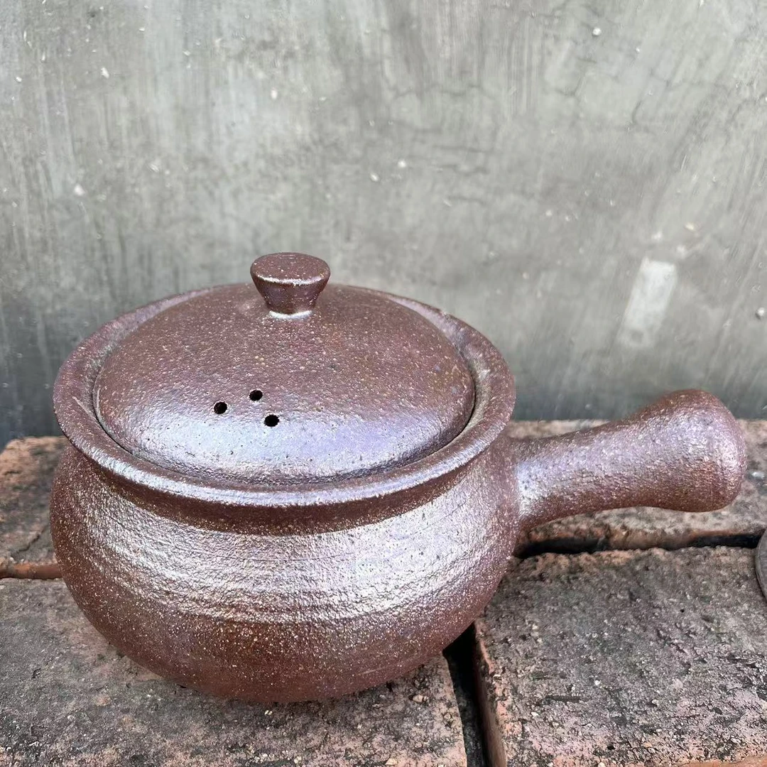 【2升老岩泥侧把砂锅】装猪油罐子米线砂锅粗陶全手工复古煮茶煲粥