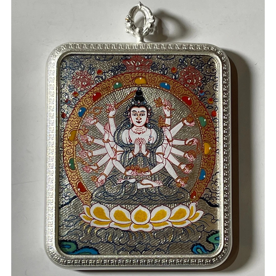 热贡唐卡 准提佛母银唐 尺寸5*4 送藏绳 串单拍（不支持退换）